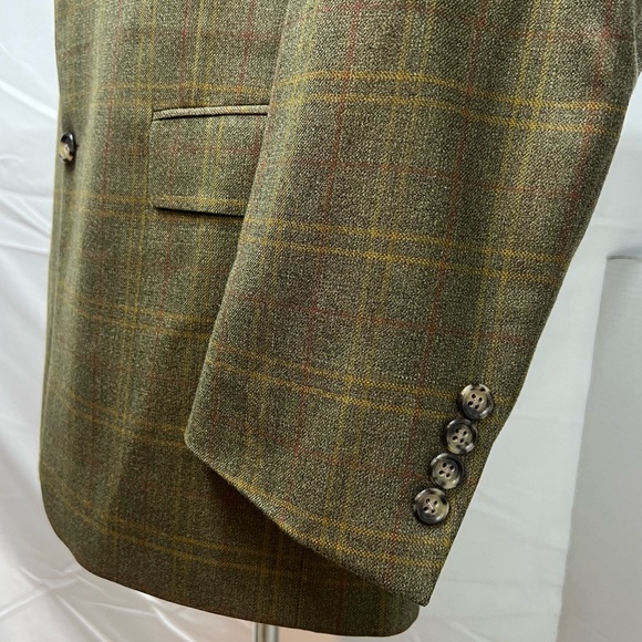 Hart Schaffner Marx Men's 43R Olive Windowpane Plaid 2-Button Blazer Suit Jacket - Picture 3 of 9